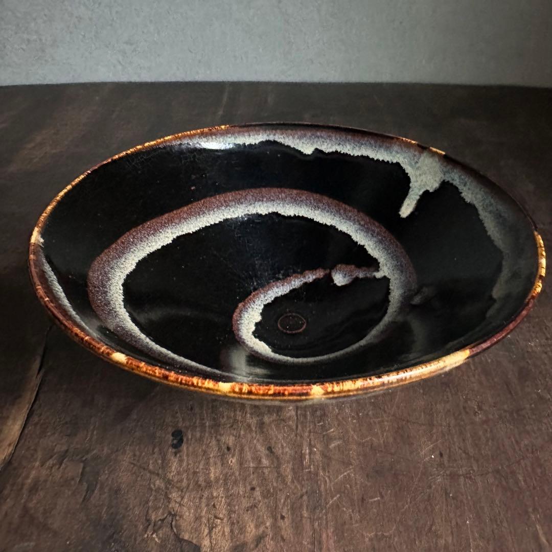 天目碗　黑釉　窯変　同心円紋　時代唐物　宋　李朝　高麗　古玩　伊万里　唐津　備前
