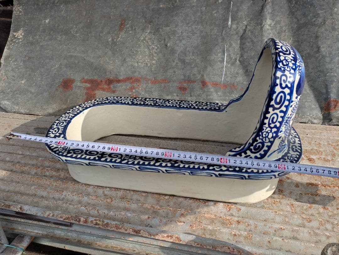 【交渉中】古便器　小便器　セット　青と白の花柄　古道具　アンティーク　伊万里焼