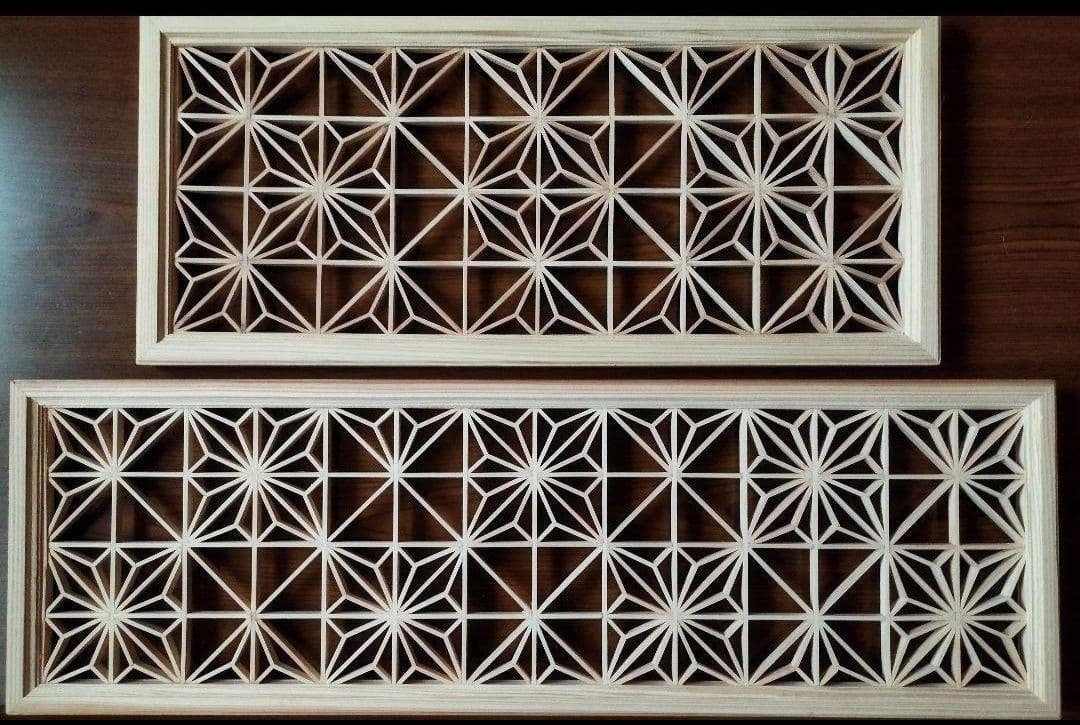 193 ❣️特価❣️麻の葉組子　吹き抜け 2枚一組 木製額縁