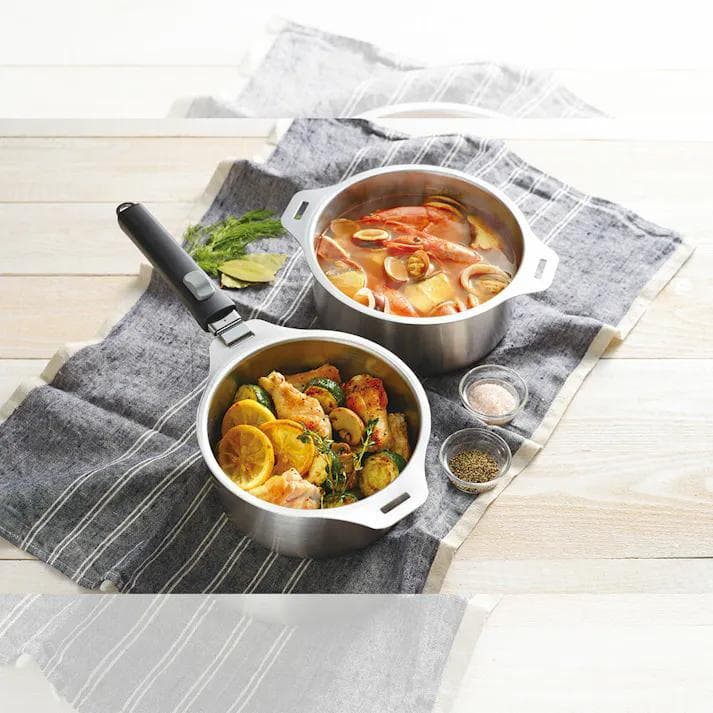 燕三 IH対応ハンドル着脱式鍋4点セット 蒸し台＆中かご付 EM-033