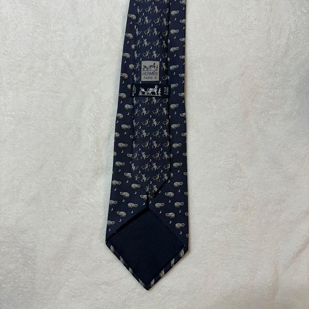 【美品】HERMES（エルメス）ネクタイ シルク100% ネコ＆ネズミ