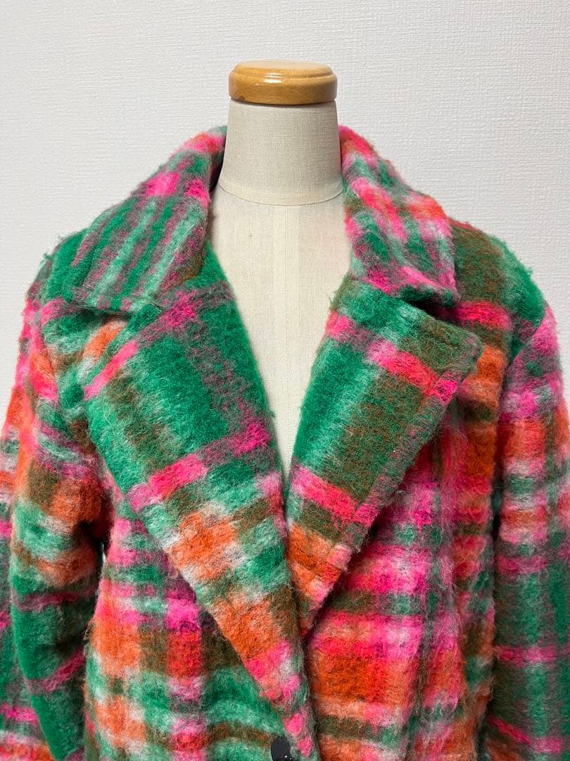 【ANNA BASSANI】アンナバッサーニ モヘア　チェック　チェスターコート