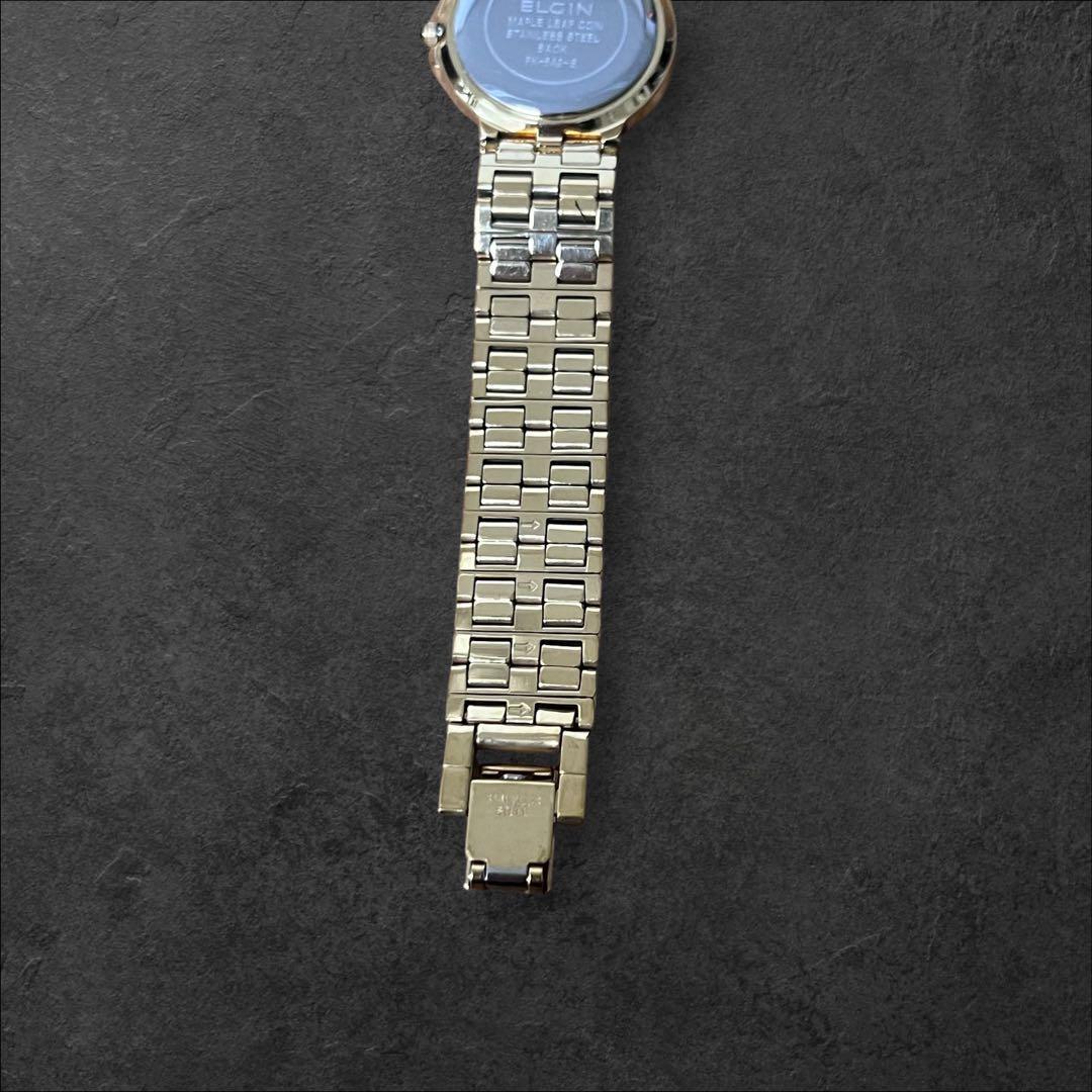 ELGIN メイプルリーフ金貨 腕時計 天然ダイヤモンド 稼働中