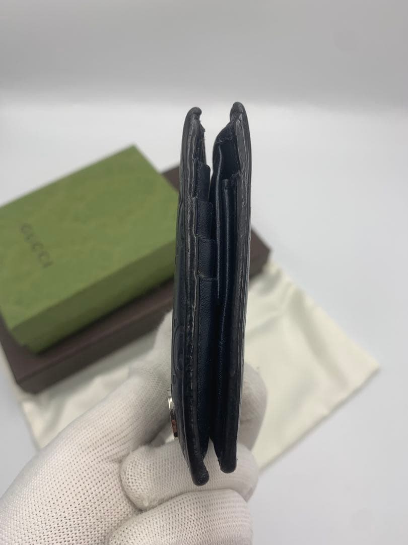 美品　グッチ　シマレザー　ドリアン　二つ折り財布　ブラック　金具　メンズ　GG