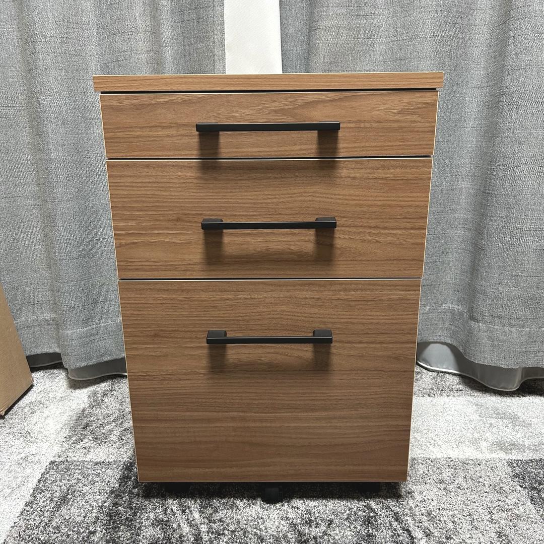 プラス 木製デスクワゴン 3段 W1-044SC-3 濃木目 幅40.5cm