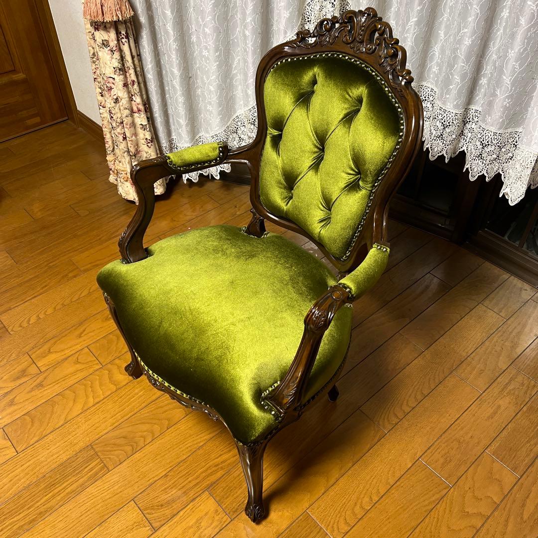 グリーンベルベットダイニングチェア②