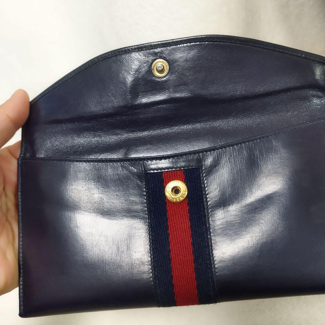 【希少/美品】オールドグッチ 長財布 シェリーライン ネイビー レザー GG