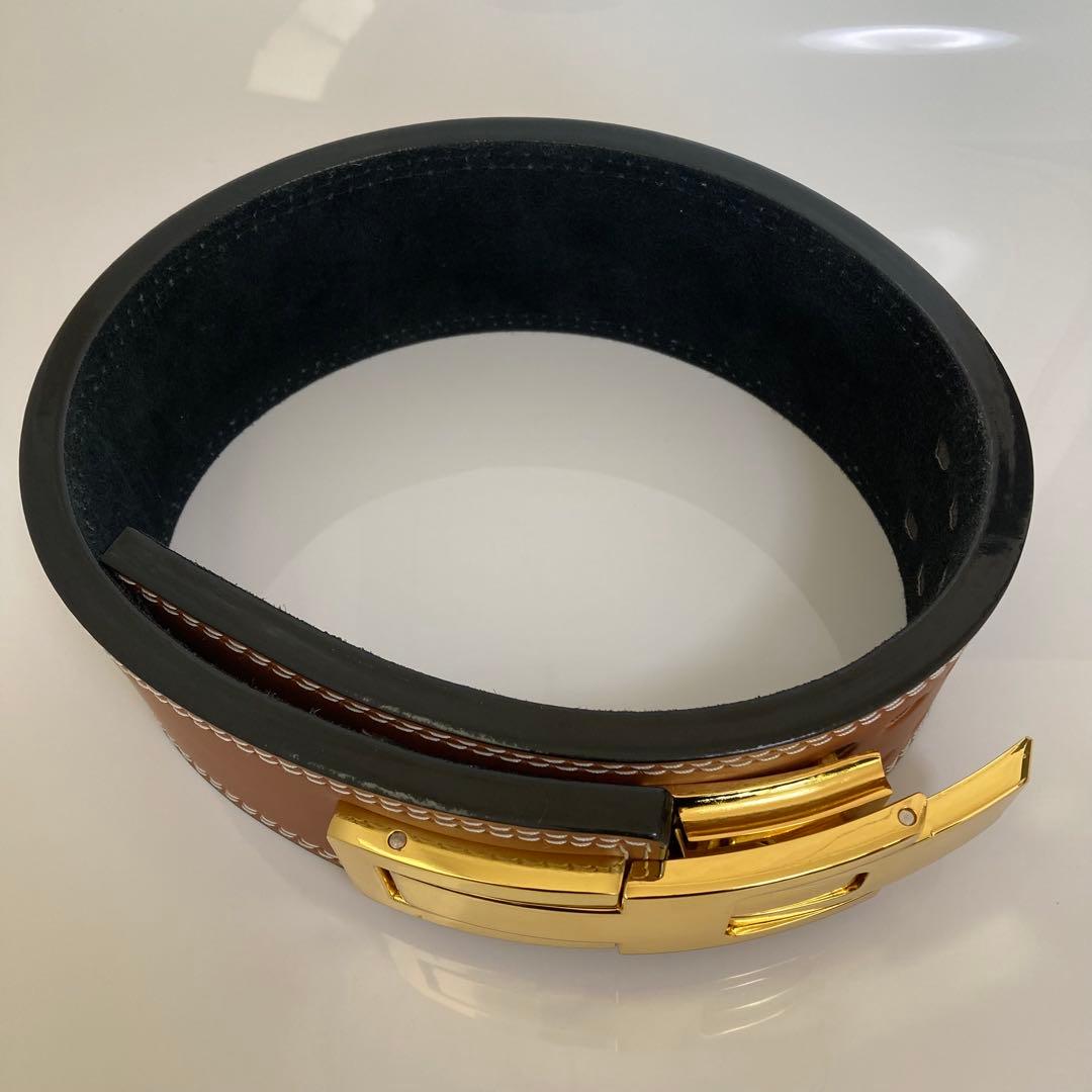 パワーベルト レバーアクション ワンタッチ可変式 M ブラウン×ゴールド 本革