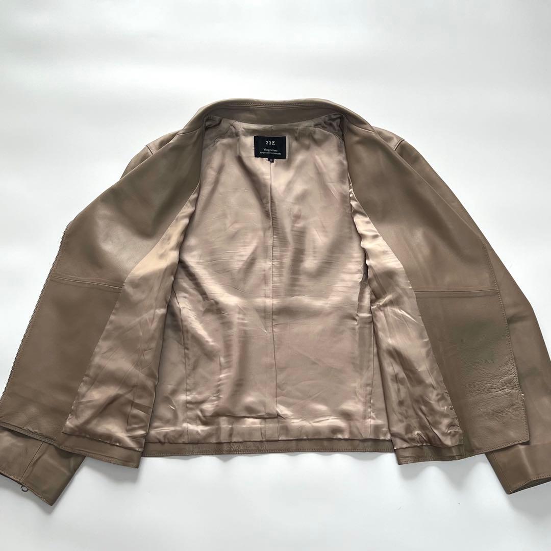 【サイズ50　美品】23区　ダブルライダースレザージャケット　ベージュ　羊革