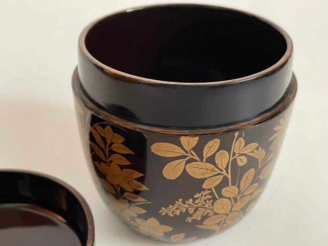 骨董　アンティーク　蒔絵　菊　萩　花文様　棗　箱なし　古蒔絵　時代蒔絵　秋草