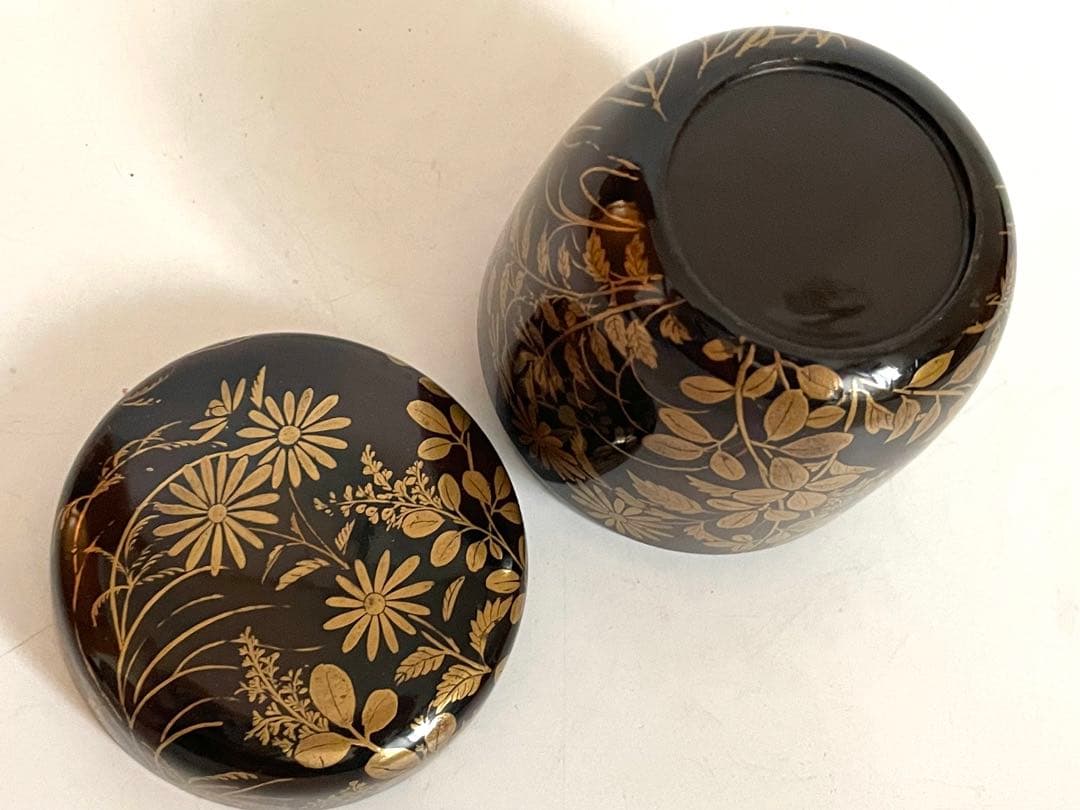 骨董　アンティーク　蒔絵　菊　萩　花文様　棗　箱なし　古蒔絵　時代蒔絵　秋草