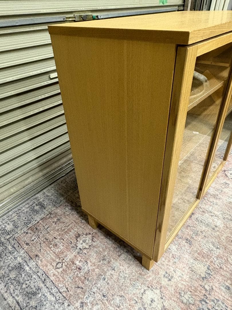廃盤 無印良品 木製キャビネット オーク材 脚付き ガラス扉