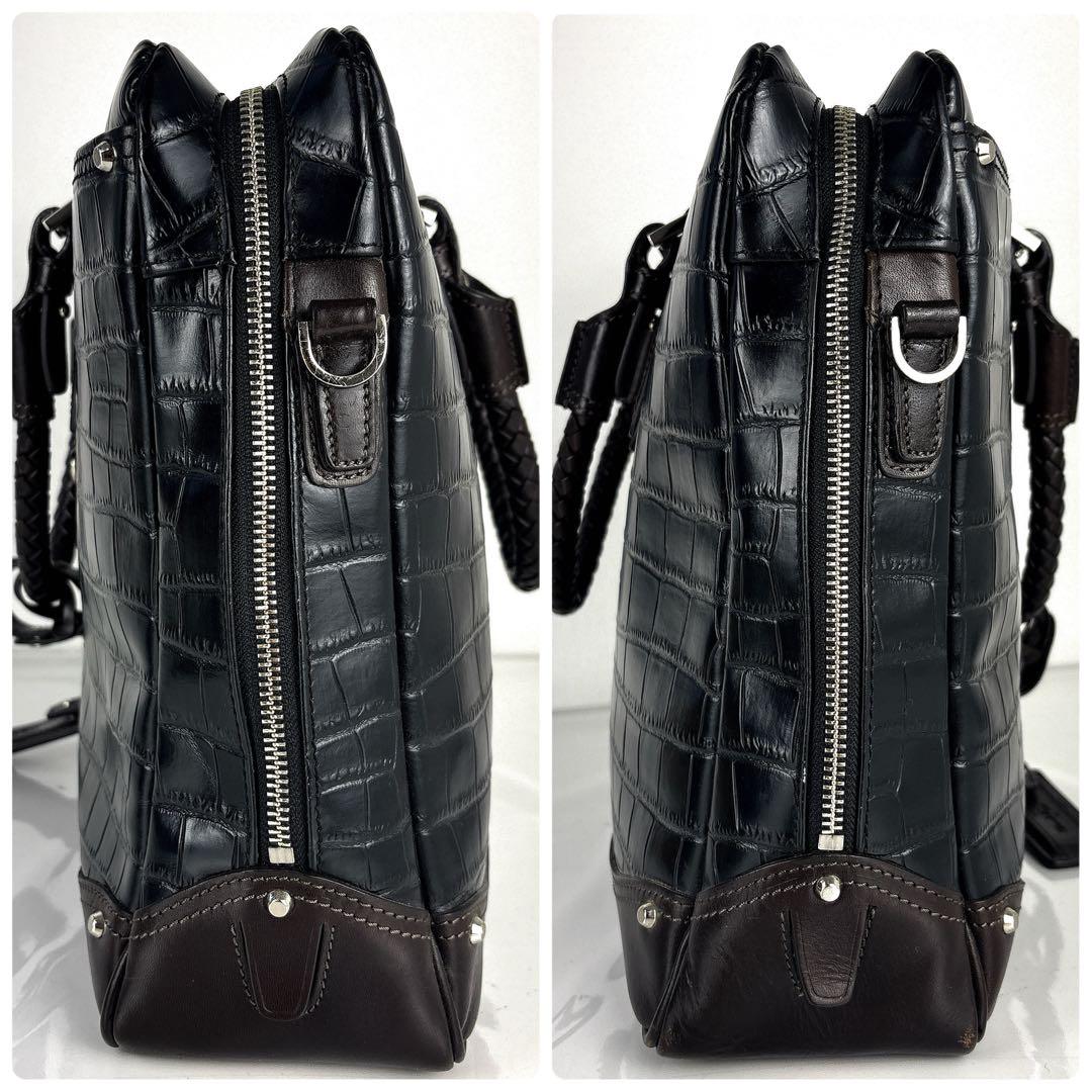 美品✨キーファーノイ クロコ型押し ビジネスバッグ 2way レザー バイカラー
