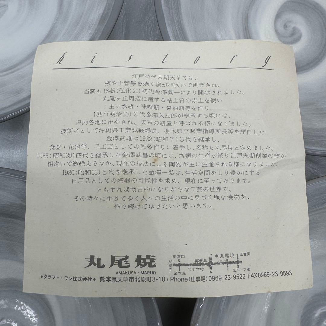 丸尾焼 煮物皿5客 共箱付 灰釉渦文 天草焼 美品