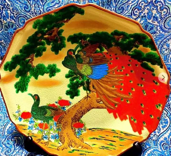 金運爆上げ　秘蔵品出品　幸運呼ぶ30cm本物伊万里焼き大皿　双孔雀と松の図