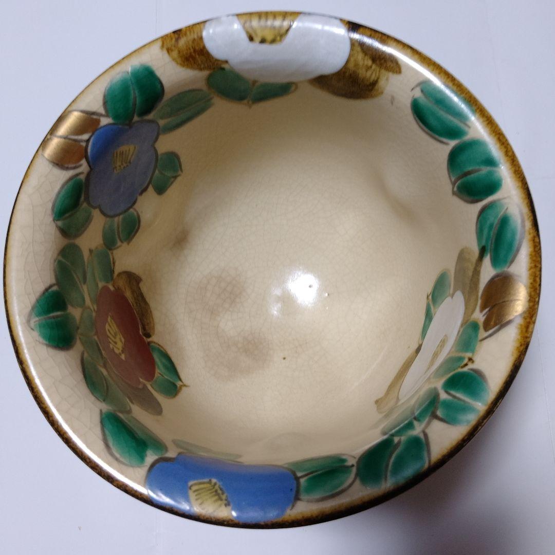 美品！手塚石雲作　平安花鳥窯　花柄陶器中鉢　京焼　茶道具　清水焼