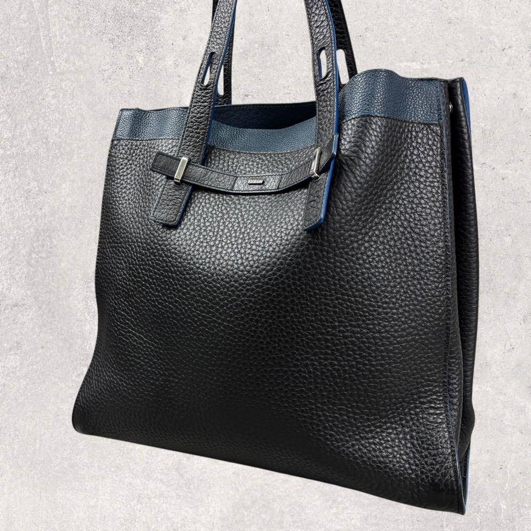 ホーネットフルラ ジョーヴェ レザー トートバッグ ハンドバッグ　黒×青