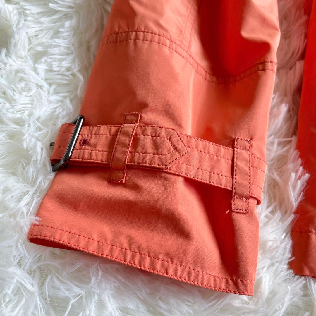 極美品　バーバリー　撥水加工　オレンジ　多機能ハーフコート　ベルト　フード