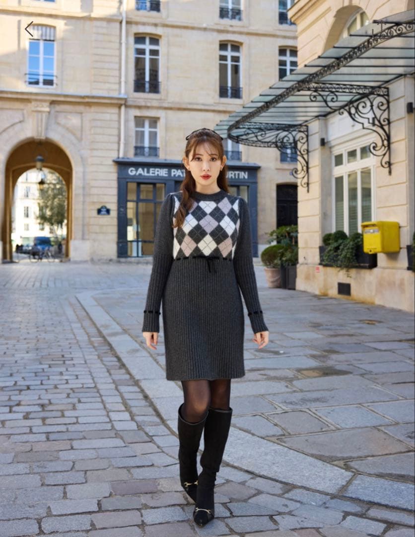 ワンピース Moor Argyle Ribbon Knit Dress