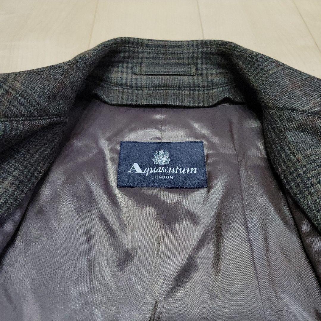 AQUASCUTUM★グレンチェック ステンカラーコート アクアスキュータム