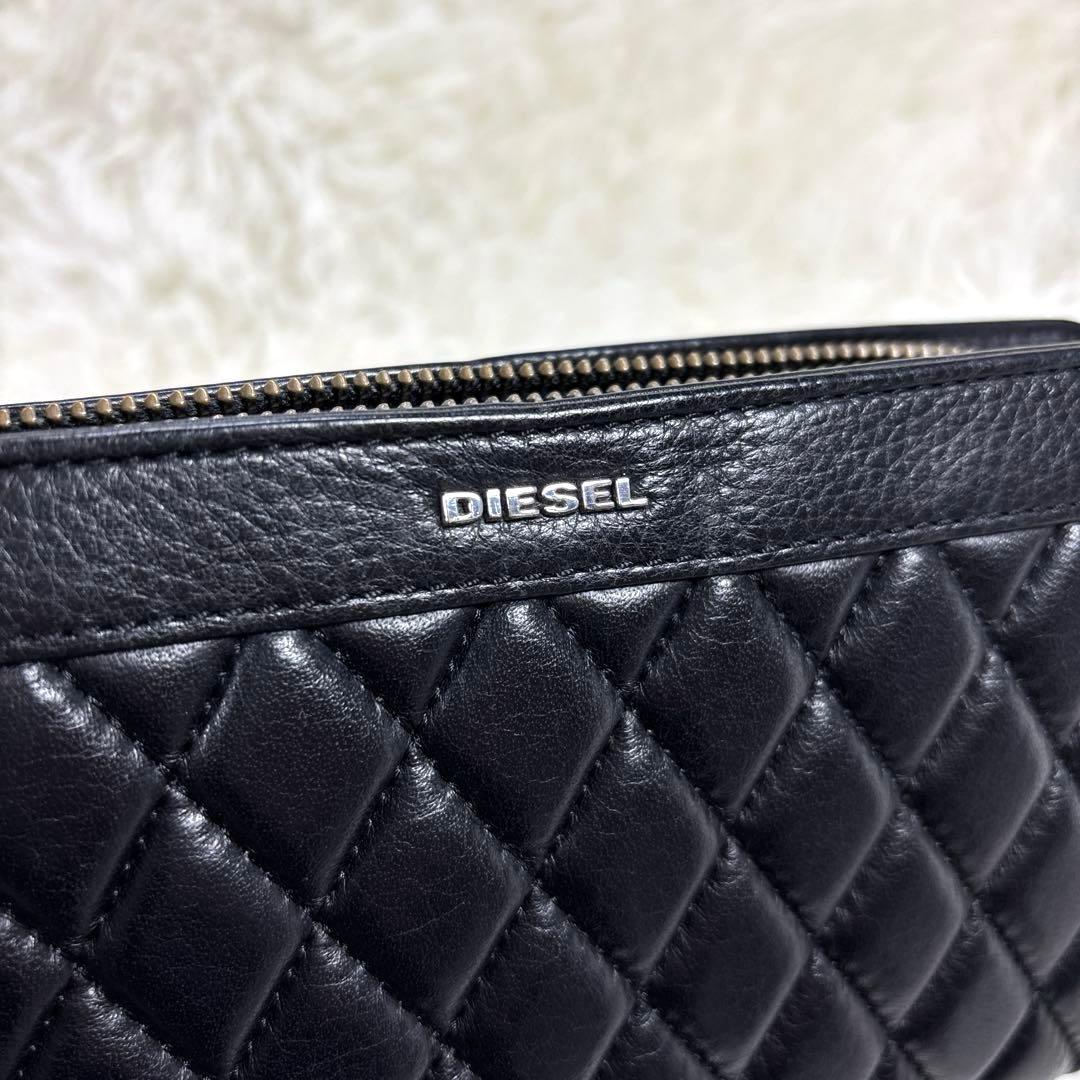 美品✨DIESEL オールレザー キルティング 長財布 ブラック メタルロゴ