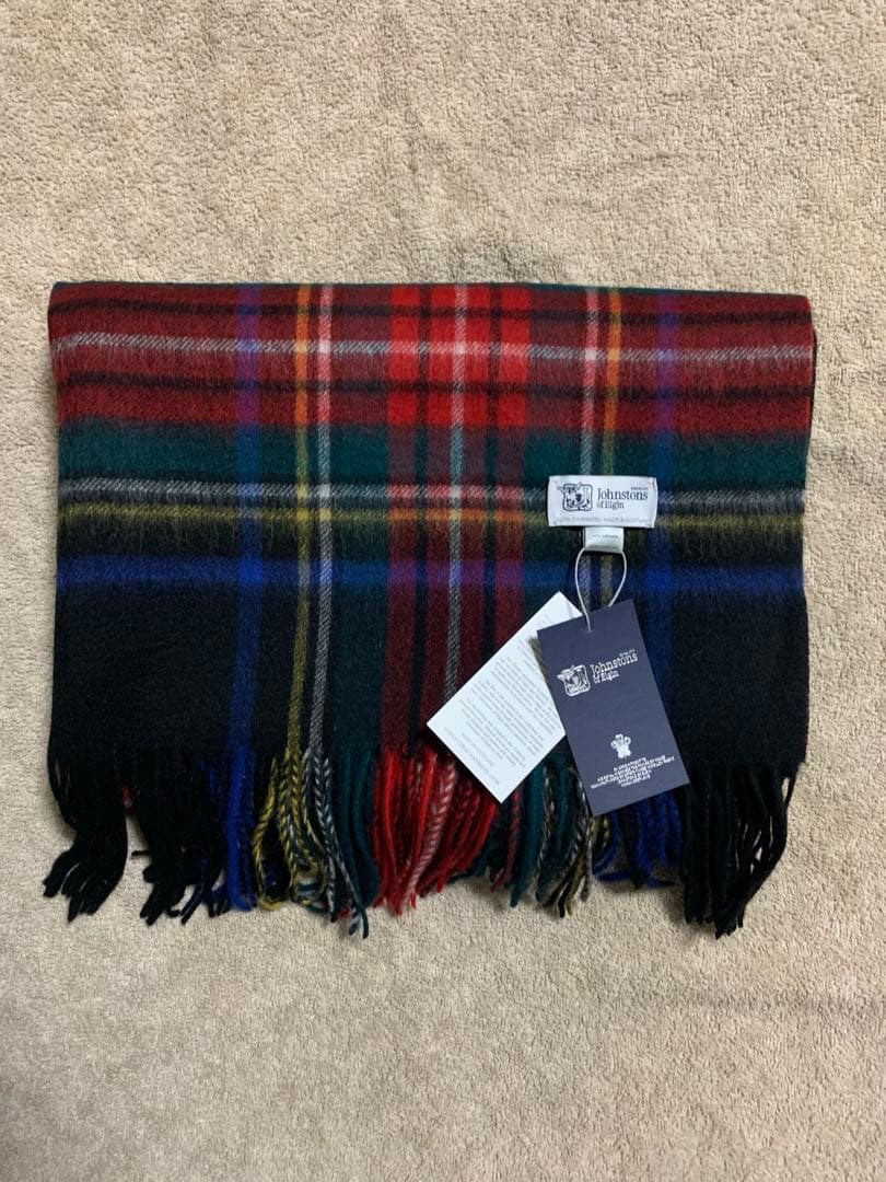 m*e様 美品 ジョンストンズ カシミヤ大判ストール ブラックスチュアート