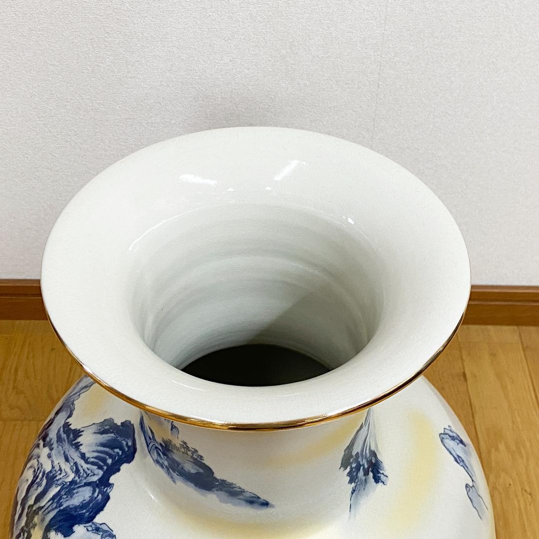 希少 九谷焼 陶勝作 大花瓶 山水風景図 金彩 大壺