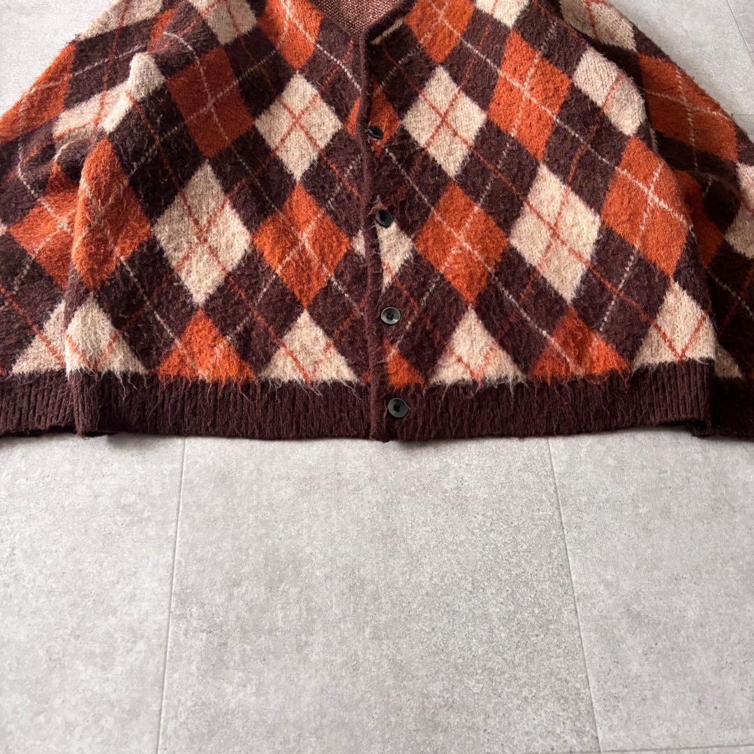 毛足長 vintage アーガイル柄 シャギーニットカーディガン シティボーイ