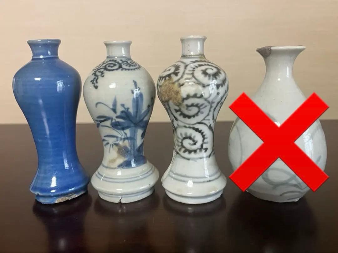 江戸〜明治期 古伊万里 豆徳利 4点 染付 瑠璃 蛸唐草 一輪挿し 骨董