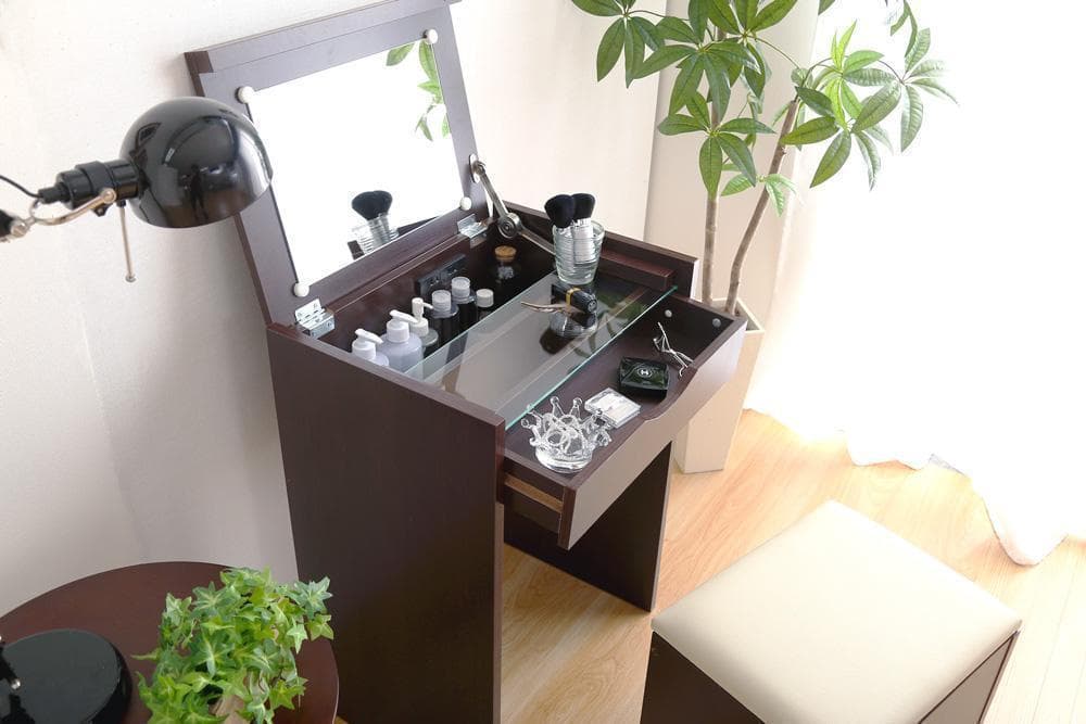 新品 送料込 コンパクト収納ドレッサー スツール 2点セット コンセント付き