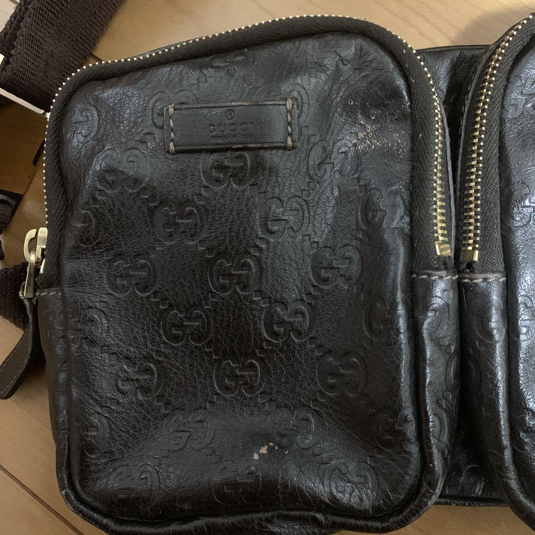 GUCCI シマ　CG柄レザーウエストポーチ　ボディーバッグ