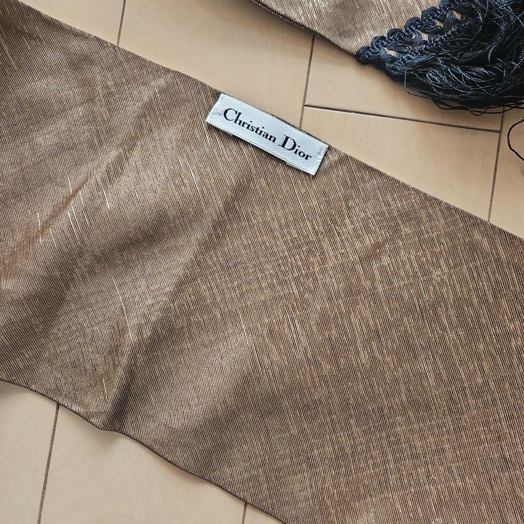 希少 クリスチャンディオール カシミヤ フリンジマフラー ブラウン系 ラメ仕様