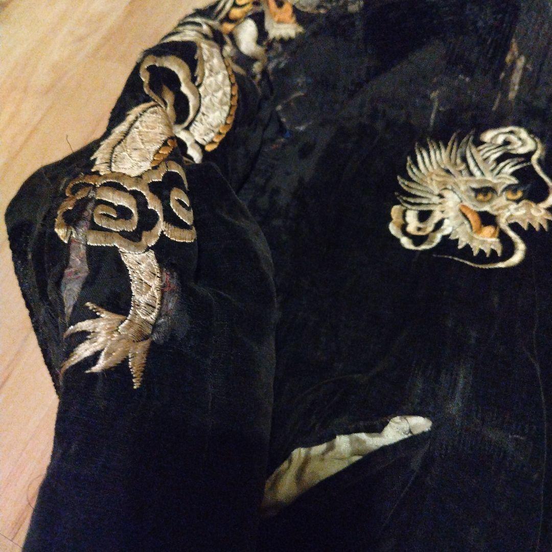 50s　スカジャン　黒　別珍　龍　鷹　ジャパンマップ　古着　ビンテージ