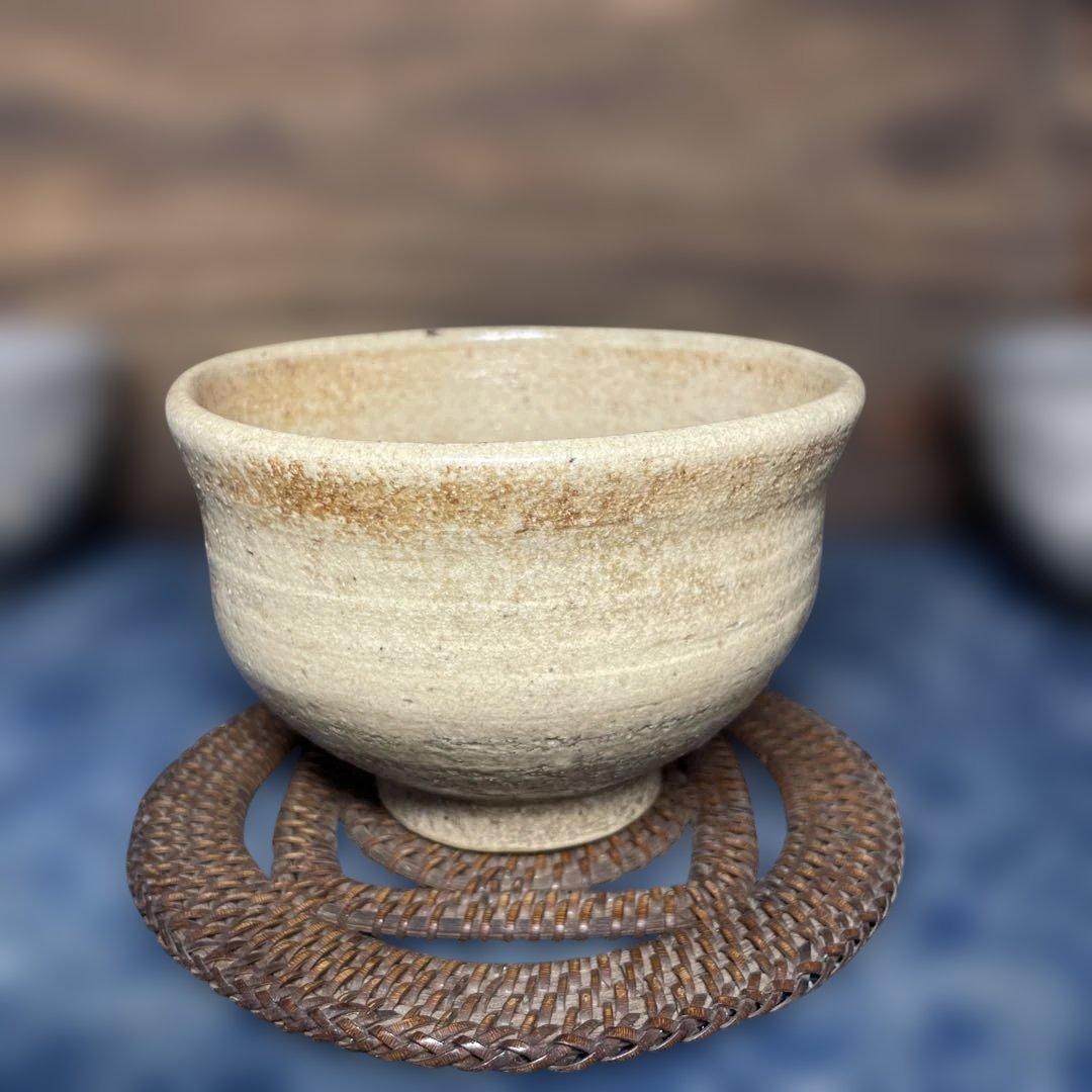 相馬焼馬絵茶碗　田代法橋？　茶道具 動物絵柄のベージュ陶器茶碗 中型
