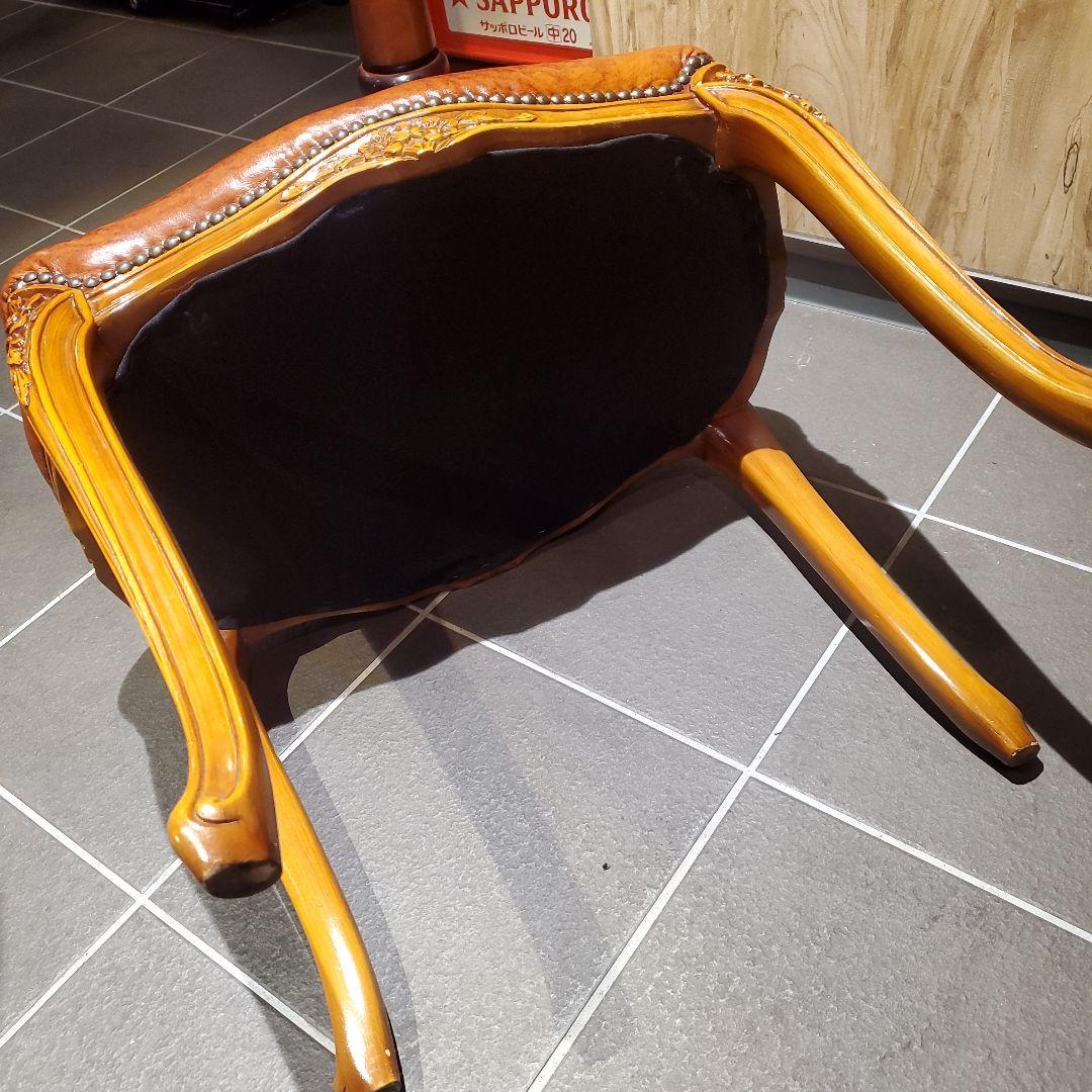 アンティーク ロココ調 ブラウンレザー スツール オーバル型