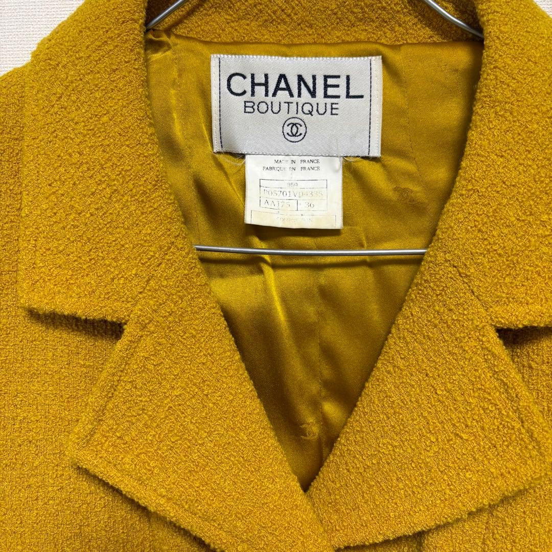 CHANEL ココマーク　ツイードワンピースコート　からし色
