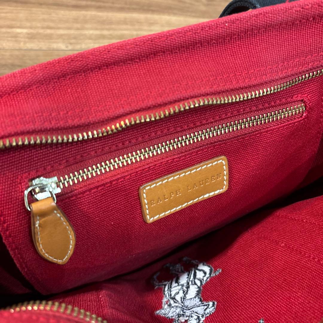 【美品】POLO ラルフローレン 帆布キャンパス×レザー トートバッグ 刺繍ロゴ
