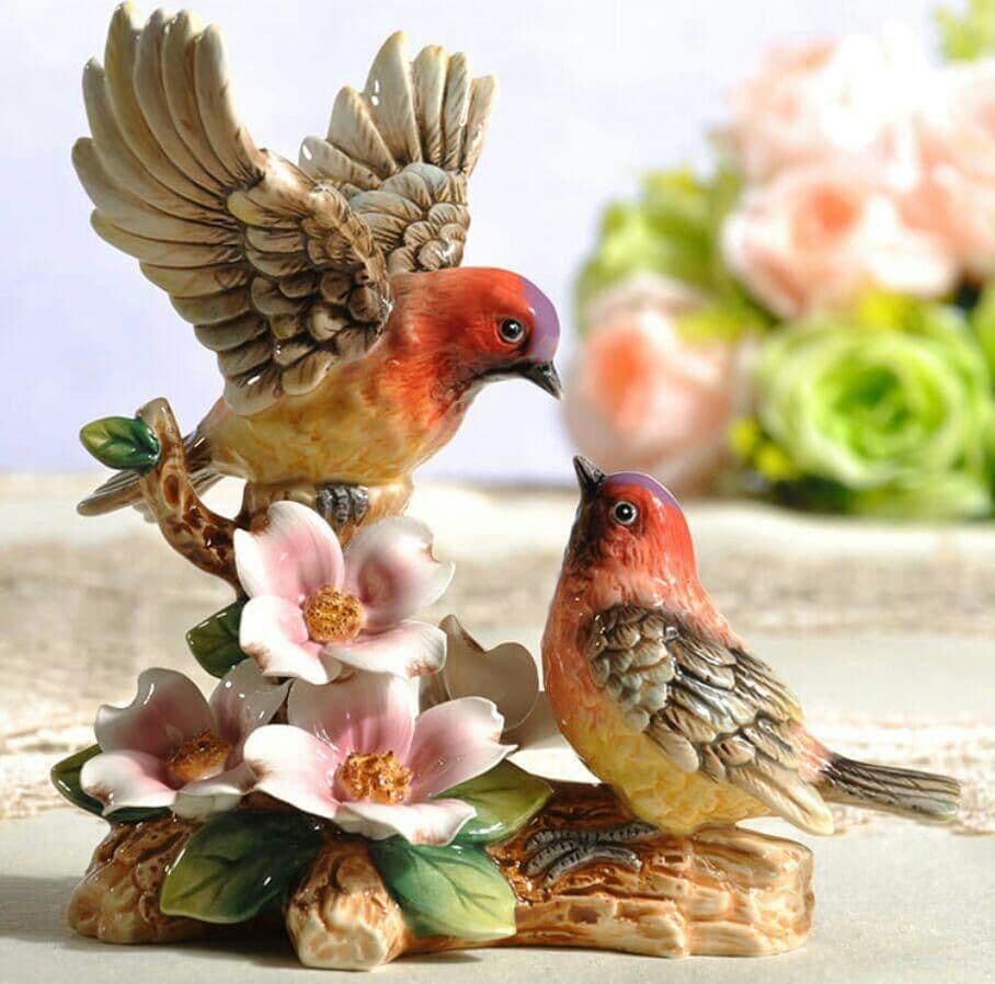 欧風装飾品客間比翼鳥意匠陶磁器工芸品置物