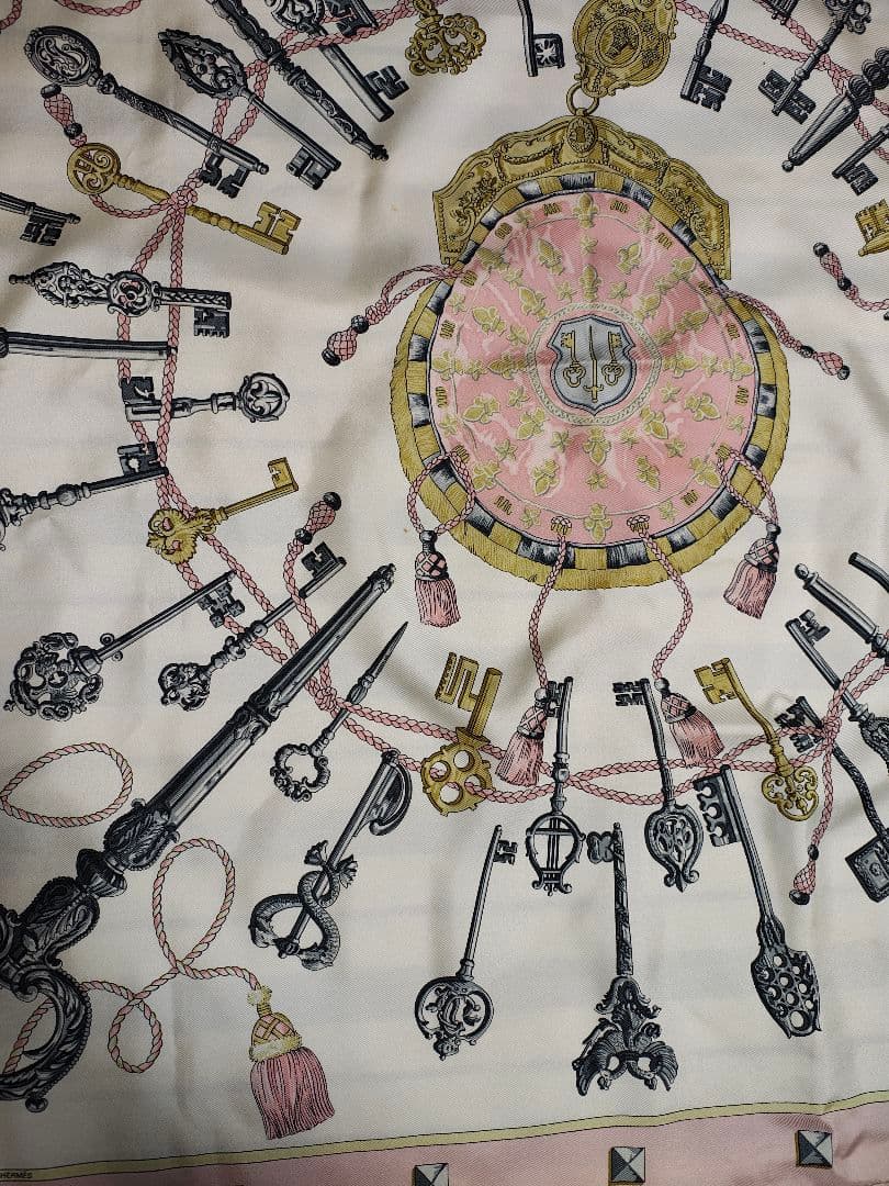 HERMES 鍵とリボンのスカーフ 約85cm x 85cm