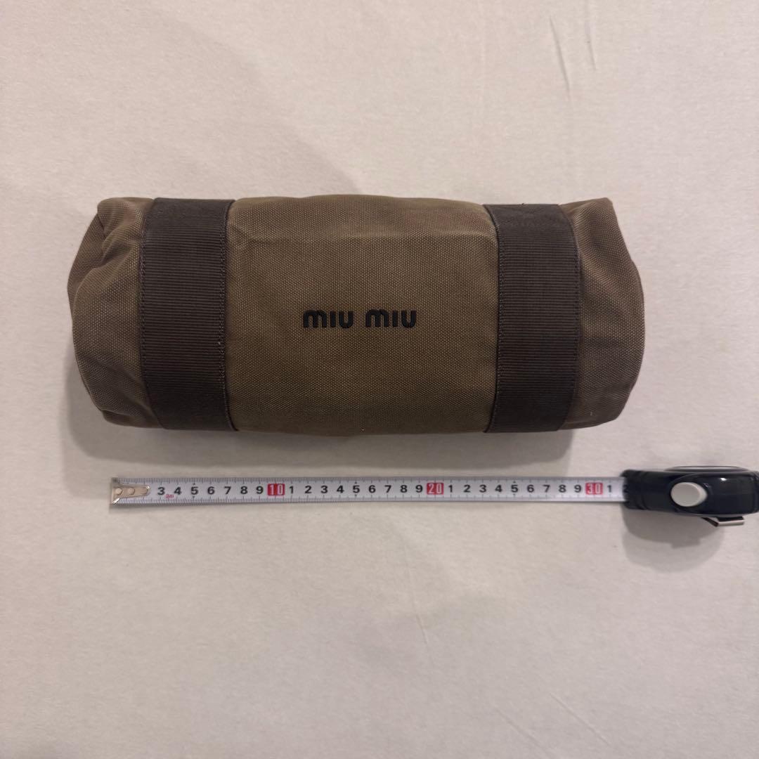 【美品】miumiu ミュウミュウ デニム ドラム型 ポーチ ブラウン 大容量