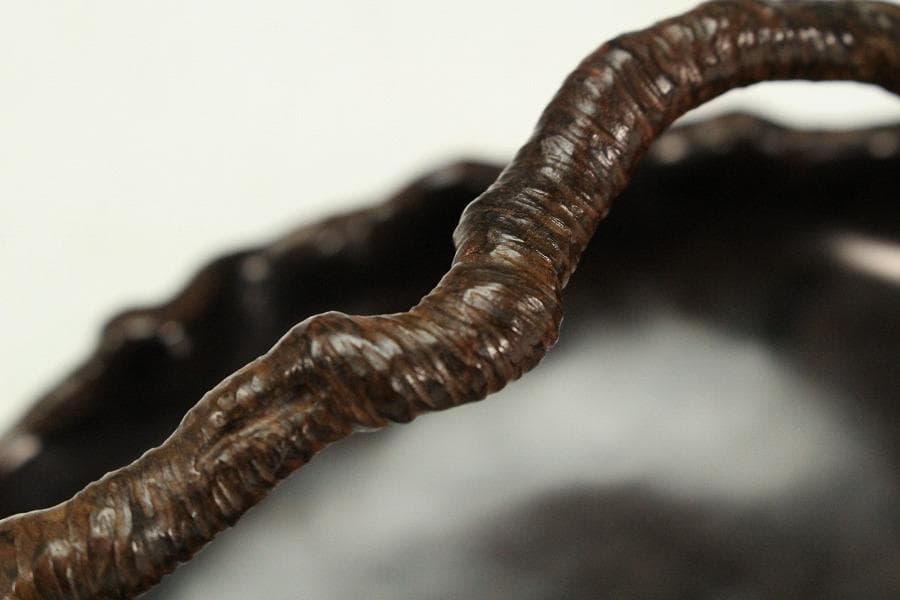 紫檀 刻 手付 皿 13.5cmx12cm 文房四宝(K-HA489)