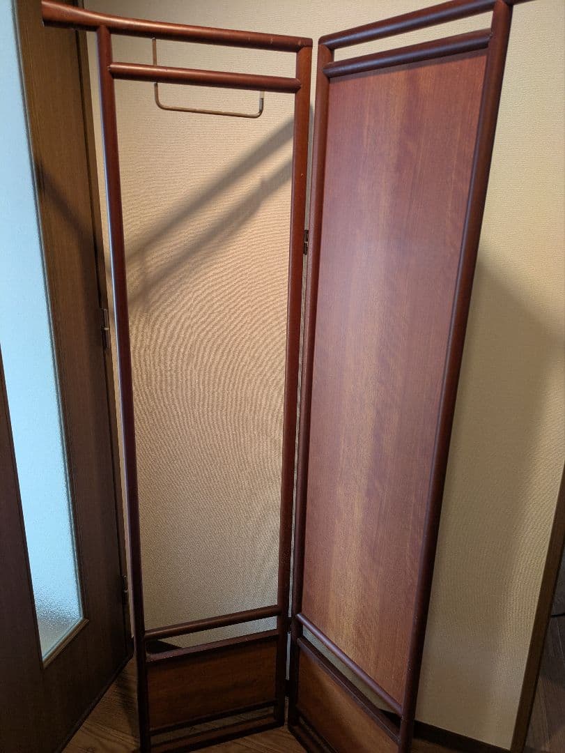木製折りたたみハンガーラック 鏡付き