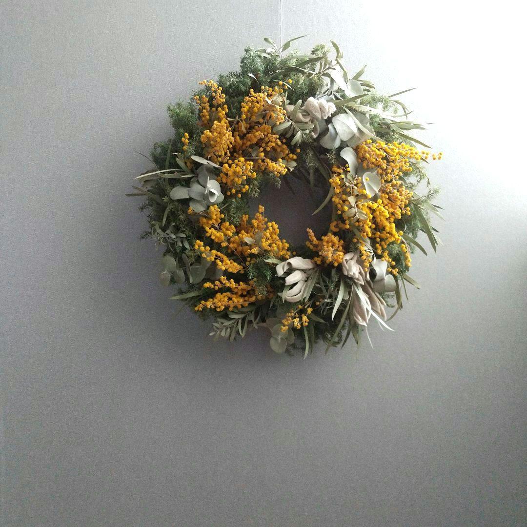 ドライフラワー＊39cm＊ミモザリース