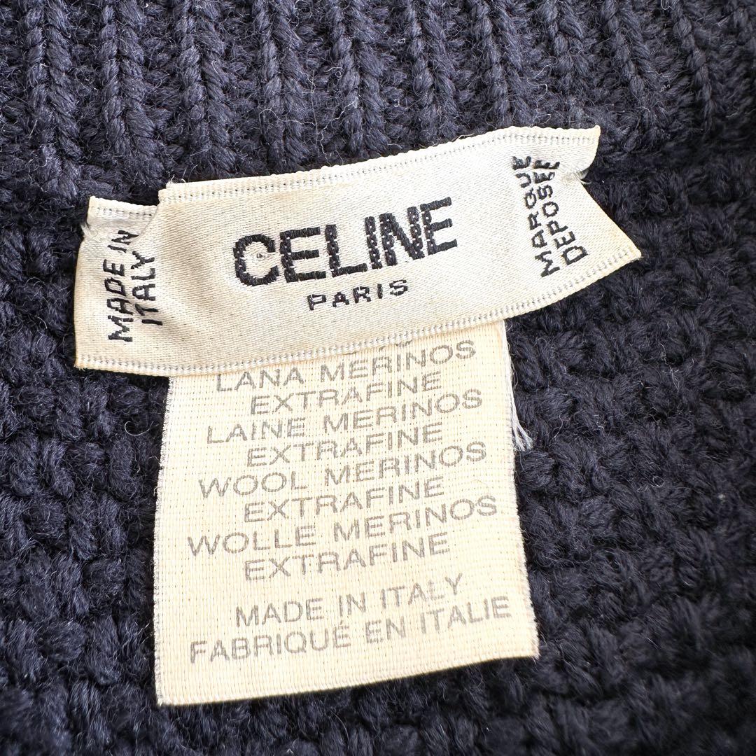 CELINE メリノウール ケーブルニット 紺 セーター 鹿の子編み ネイビー