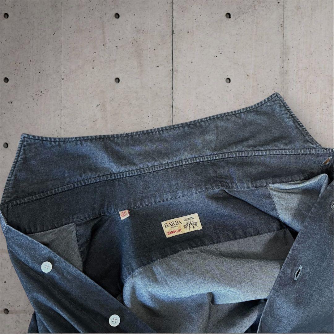 BARBA シャツ 42 41 ブラック デニム シャンブレー ダンガリー 黒