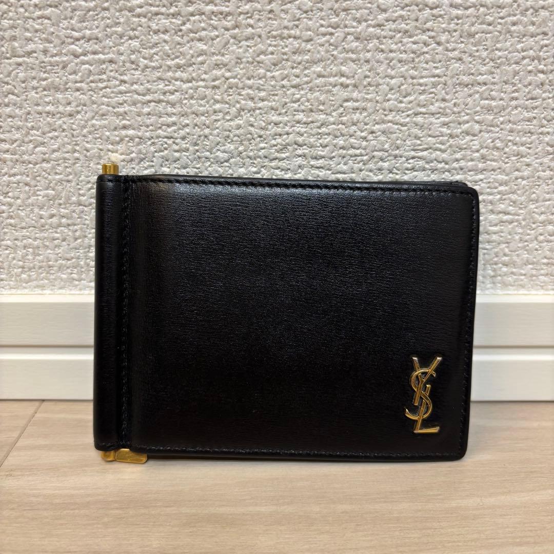美品　サンローラン マネークリップ レザー ロゴ金具 カサンドラ ブラック