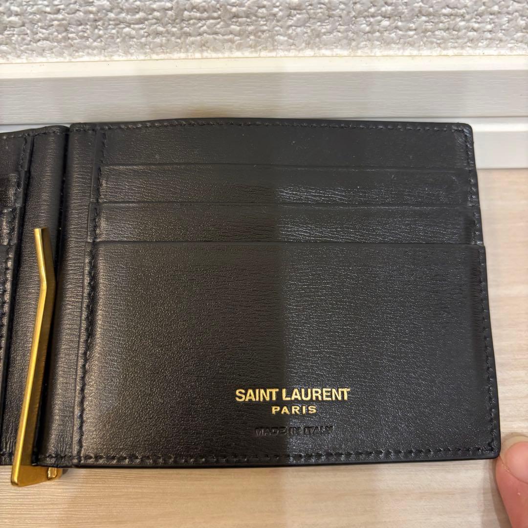 美品　サンローラン マネークリップ レザー ロゴ金具 カサンドラ ブラック