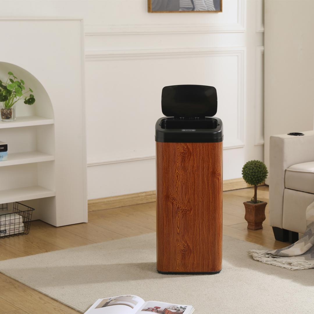 【2個セット】【人気商品】センサー全自動開閉式 ゴミ箱 大容量45L 木目調