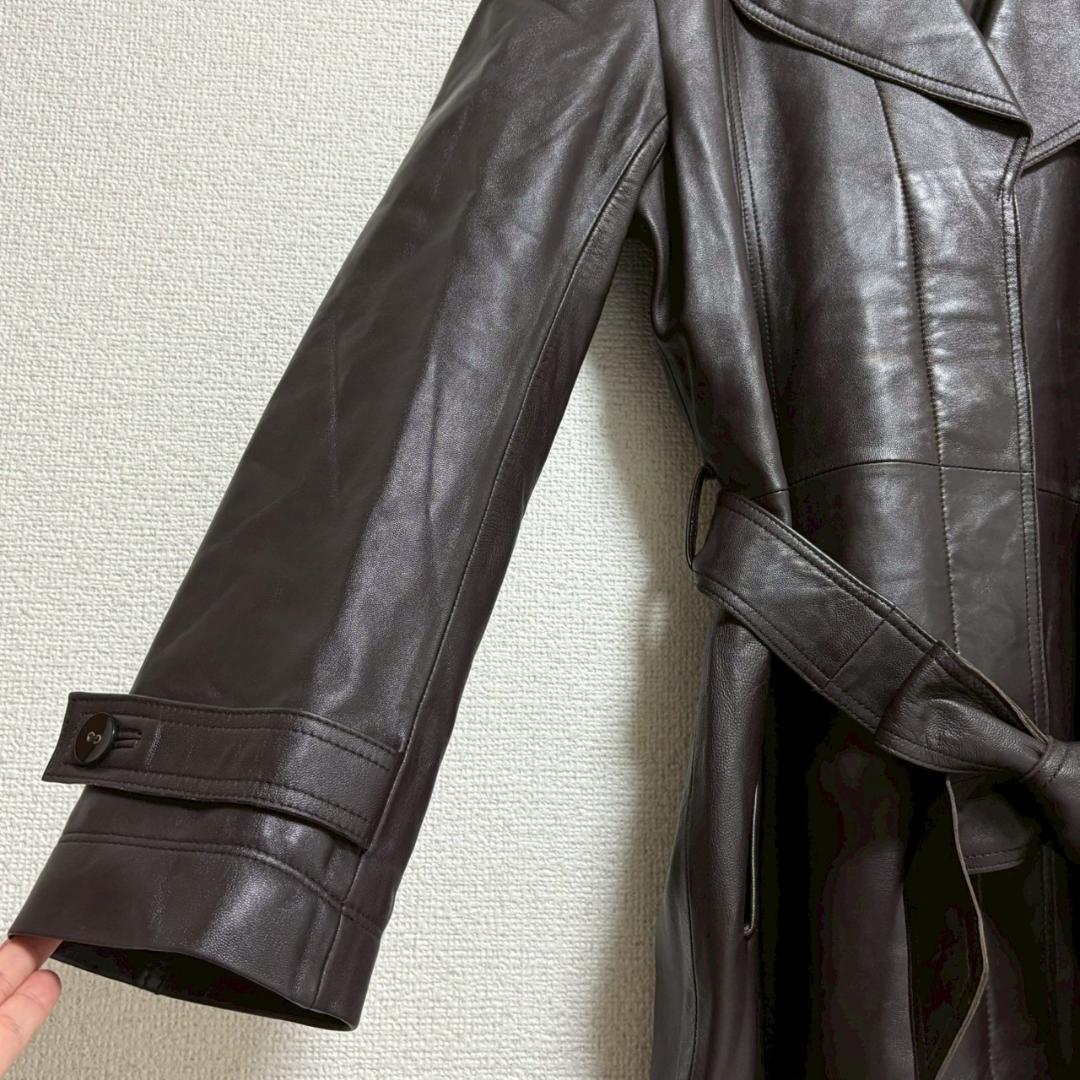 バルマン トレンチコート ラムレザー 羊革 ロング ベルト付き アウター 上品