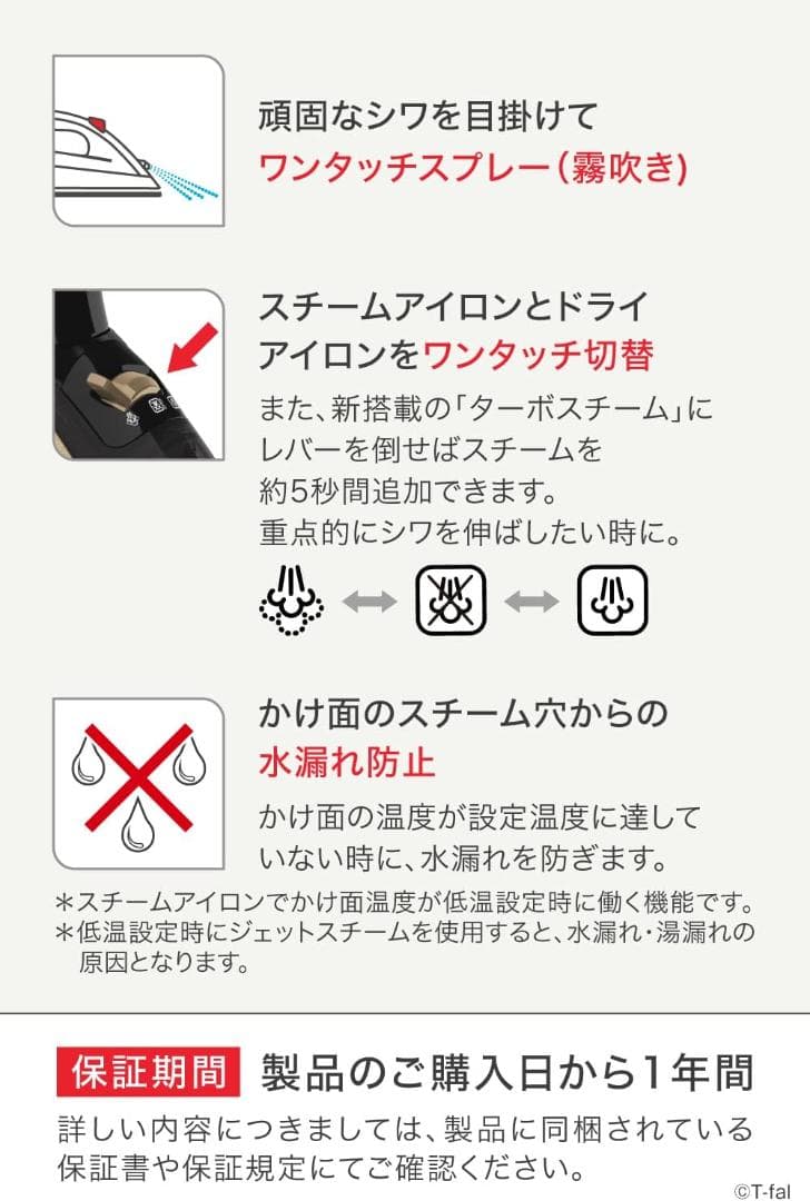 ティファール コード付き スチームアイロン パワフルスチーム 最大140g/分